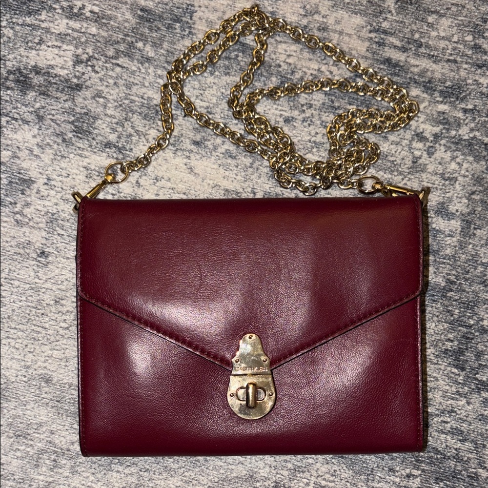 Calvin Klein Burgundy Leather Chain Bag